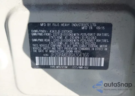 2016 Subaru Crosstrek 2.0I Limited z USA, uszkodzony, nr VIN JF2GPAKC2GH204366